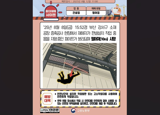 건설 현장 추락 사고 이미지. 자료 고용노동부