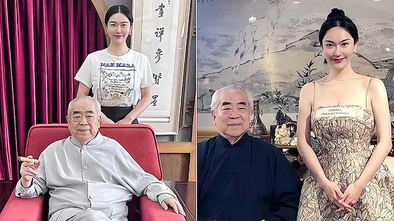 중국의 유명 화가 판쩡(范曾·87·왼쪽)과 그의 네번째 부인인 쉬멍(徐萌·37·오른쪽). 웨이보 캡처