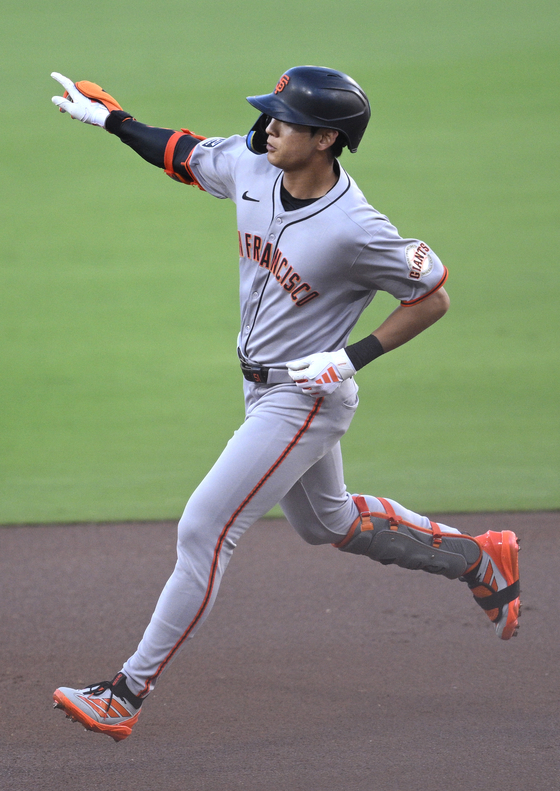 이정후가 MLB 무대에서 홈런을 친 건 97일 만이자 77경기 만이다. AP=연합뉴스