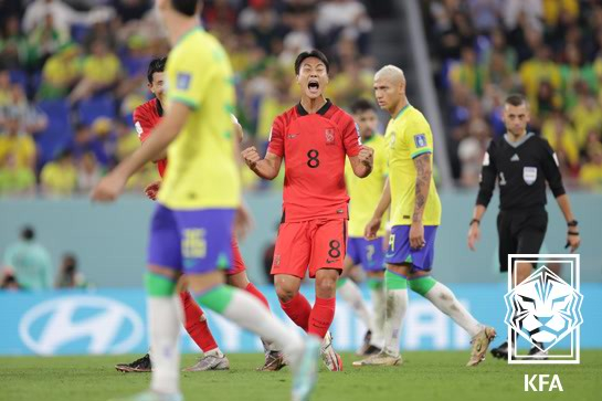 2022 카타르 월드컵 16강전 당시 브라질을 상대로 득점을 기록한 백승호. [사진 KFA] 