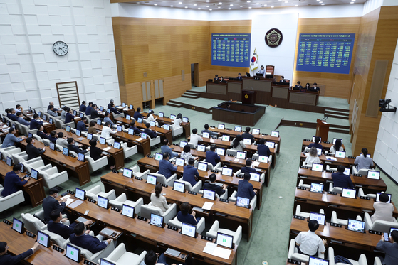 서울 중구 세종대로 서울시의회 본회의장에서 열린 제332회 임시회 1차 본회의. [뉴스1]
