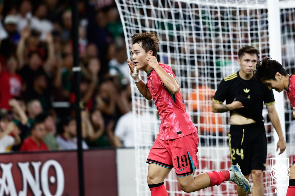 멕시코전 역전골을 터트린 오현규. [사진 KFA]