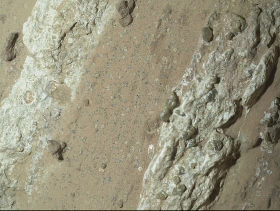 화성 체야바 폭포 인근에서 채취한 암석 샘플 ‘사파이어 캐니언’의 표면. [사진 NASA]