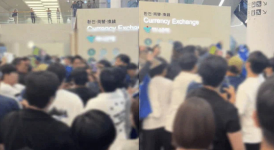 12일 온라인 커뮤니티에 올라온 인천공항 사진. 축구스타들의 입국으로 인산인해를 이뤘다. 커뮤니티 캡처 