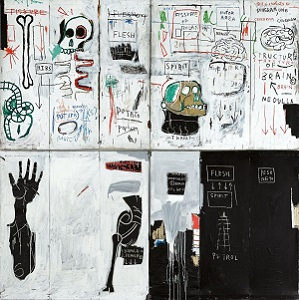 육체와 영혼(Flesh and Spirit), 1982~83, 캔버스에 오일 스틱, 제소, 아크릴 및 종이, 패널 2개, 368.3x368.3㎝, 미국 파커 재단 소장. ⓒEstate of Jean-Michel Basquiat. Licensed by Artestar, New York. 사진 바스키아 재단