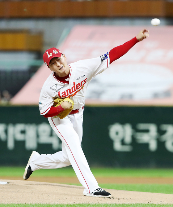 김건우는 12개의 탈삼진을 곁들이며 자신의 한 경기 최다 탈삼진 기록을 새로 썼다. 사진 SSG 랜더스