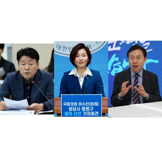 왼쪽부터 기동민 전 민주당 전 의원, 이수진 민주당 의원, 김영춘 전 해양수산부 장관. 뉴시스, 연합뉴스