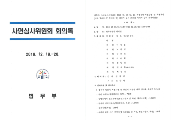  사면심사위원회 회의록(2019년 12월 19~20일)