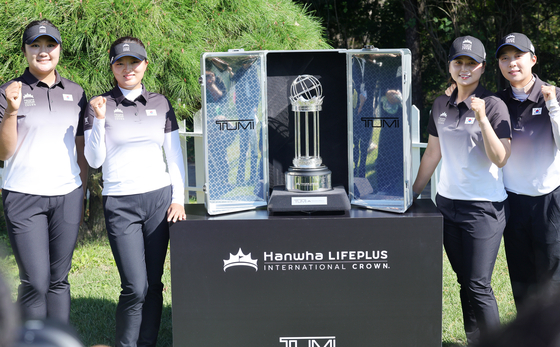 여자골프 국가대항전인 한화 라이프플러스 인터내셔널 크라운에 출전한 한국 대표팀. 오른쪽부터 김효주, 최혜진, 고진영, 유해란. 연합뉴스 