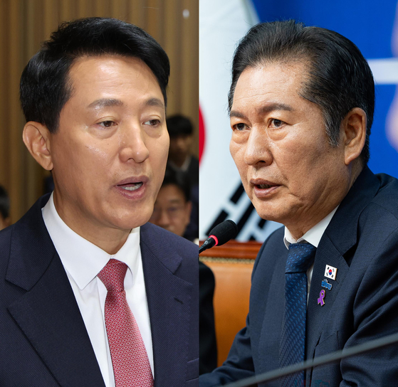 오세훈 서울시장(왼쪽)과 정청래 더불어민주당 대표. 뉴스1