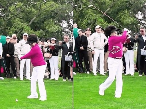 이길여 가천대학교 총장이 자선 골프 대회에서 시타하는 모습. 유튜브 캡처