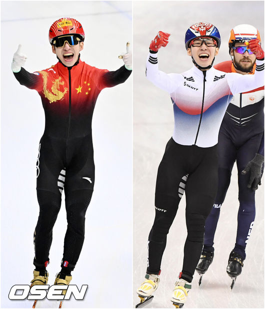 [OSEN=민경훈 기자] 12일 서울 목동 아이스링크에서 '2023 KB금융 국제빙상경기연맹(ISU) 쇼트트랙 세계선수권대회' 본선 경기가 진행됐다.남자 5000m 계주 결승전에서 중국 린샤오쥔(한국명 임효준)이 가장 먼저 결승선을 통과하며 금메달에 환호하고 있다. 과거 2018 평창 올림픽때 태극마크를 달고 남자 1500m에서 금메달을 따고 환호하는 모습이 오버랩 된다. 2023.03.12 / rumi@osen.co.kr