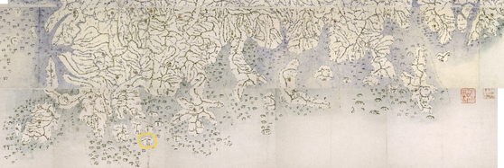 규장각한국학연구원이 소장한 고지도. 왼쪽 아래 노란색 원 안이 신지도다. [사진 이숙인]