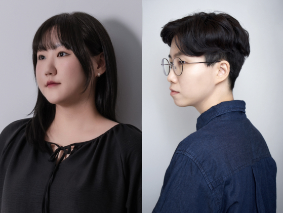 제15회 문지문학상을 수상한 유선혜 시인(왼쪽)과 서장원 소설가. 사진 문학과지성사