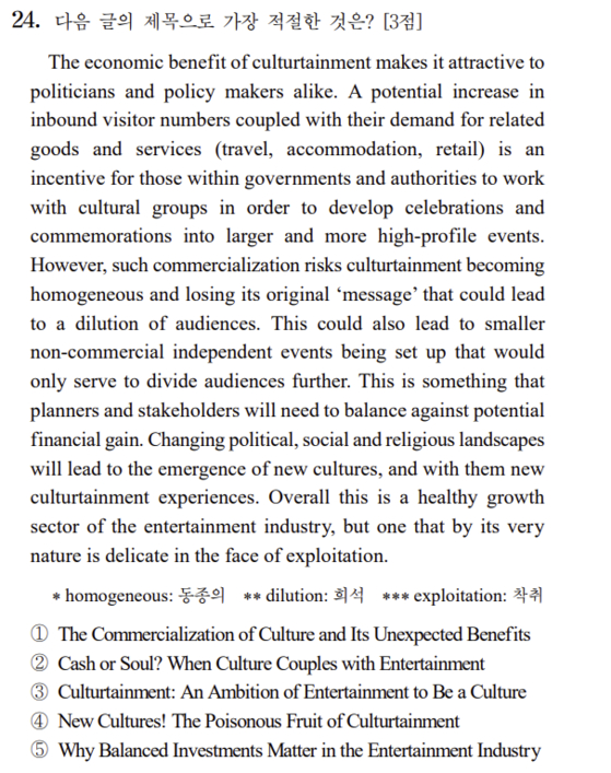 2026학년도 대학수학능력시험(수능)에서 가장 많은 이의신청이 있었던 영어영역 24번. 정답은 ②번. 그러나 일부 수험생들은 선지의 내용이 지문에 제시돼 있지 않아 출제 오류라고 주장하고 있다. 한국교육과정평가원