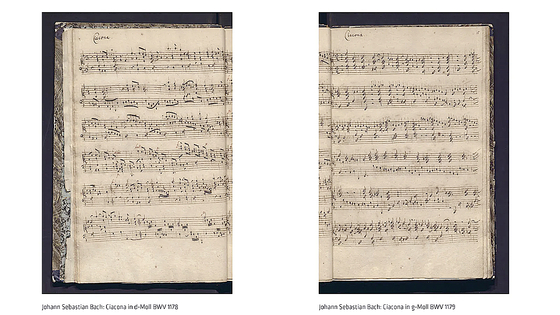 1992년 벨기에 왕립도서관에서 나온 ‘d 단조의 샤콘과 푸가(BWV 1178·왼쪽)’와 ‘g 단조의 샤콘(BWV 1179)’ 악보 일부. 발견 33년만에 진품으로 확인됐다. [사진 벨기에왕립도서관]