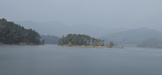 대청호 한가운데 떠 있는 섬 모양 지형. 대청호 곳곳에서 이런 섬을 볼 수 있다. 김방현 기자