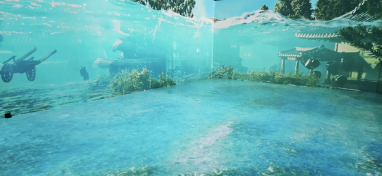 대천호 자연생태관의 디지털실감영상관. 대청호 수몰과정을 보여주는 미디어 아트 영상. 김방현 기자