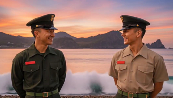  23일 국립대전현충원에서 연평도 포격전 15주년 전승기념행사에서 공개된 고 서정우 하사(왼쪽)와 문광욱 일병의 모습. 사진 해병대