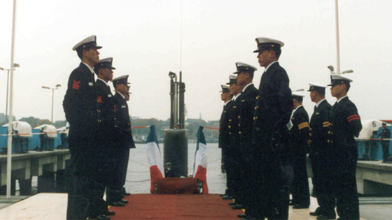 1992년 10월 14일 독일 HDW 조선소에서 장보고함 인수식이 열리고 있다. 해군