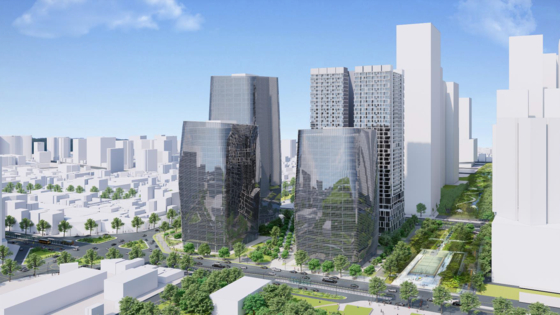 종묘 앞 세운4구역 현재 조감도. 종로변은 종로변 98.7m, 청계천변 141.9m로 개발된다. 사진 서울시 