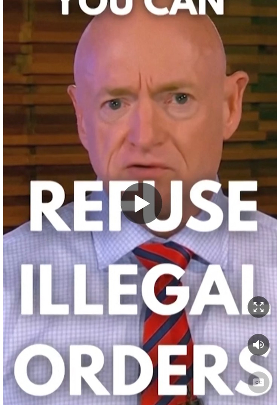 미국 해군 대령 출신 마크 켈리 민주당 상원의원이 지난 18일(현지시간) 소셜미디어 엑스(X)에 올린 1분여 동영상에서 군을 향해 “불법 명령에는 거부할 수 있다”고 말하고 있다. 사진 엑스(X) 캡처