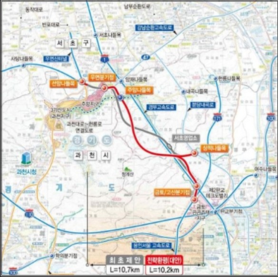 성남~서초 고속도로 민간투자사업 노선도. 기획재정부 제공