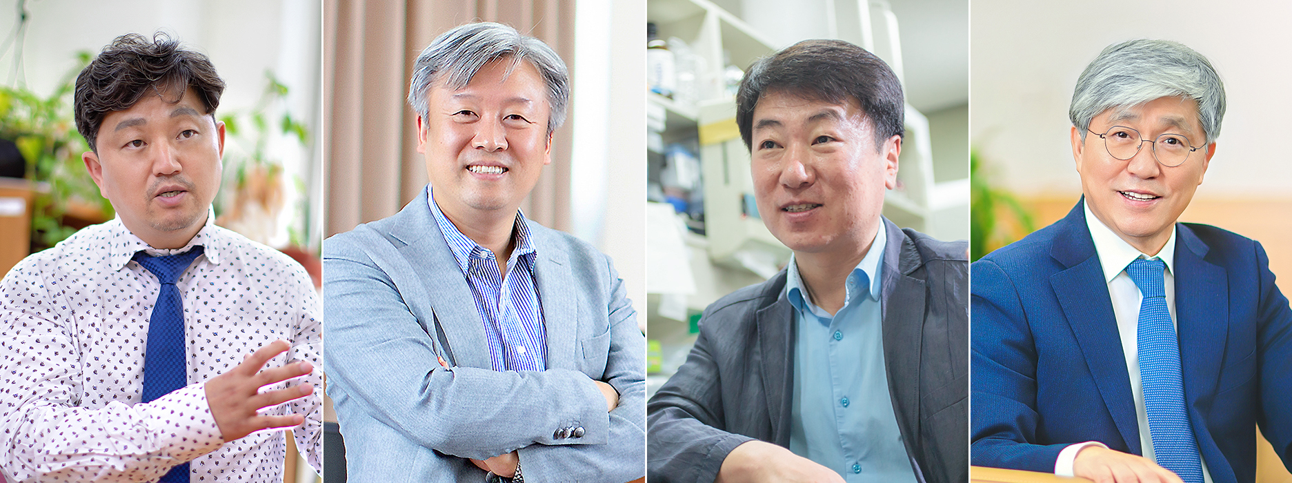 경희대가 세계 상위 1% 연구자를 4명 배출하며 연구역량을 인정받았다. 사진 좌측부터 사회과학 분야에 이름을 올린 스마트관광원 구철모·정남호 교수, 교차 분야의 생물학과 배진우 교수, 컴퓨터 과학 분야 컴퓨터공학부 홍춘선 고황명예교수