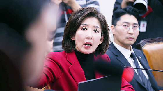 나경원 국민의힘 법제사법위원회 위원이 11일 오후 국회 법제사법위원회 전체회의장에서 추미애 위원장에게 발언권을 요구하고 있다. 임현동 기자/20251111