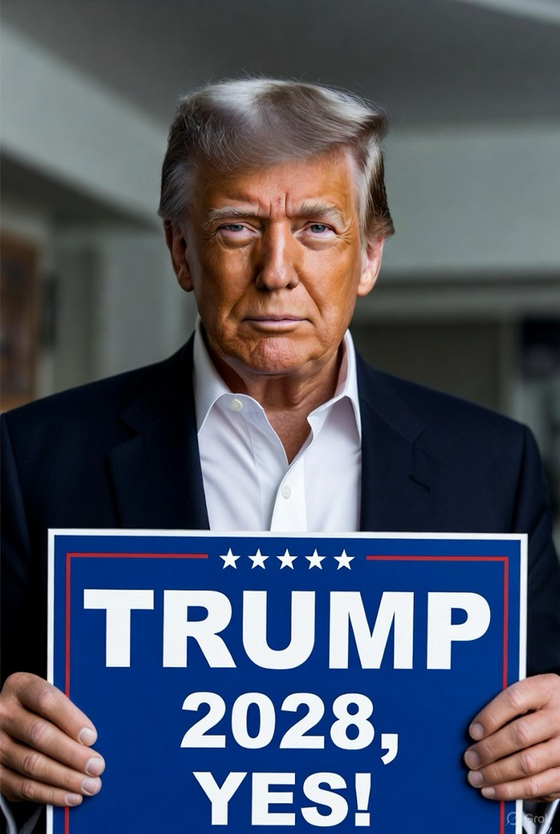 '트럼프 2028'이라고 적힌 피켓을 든 트럼프 이미지. 사진 트럼프 트루스소셜 캡처