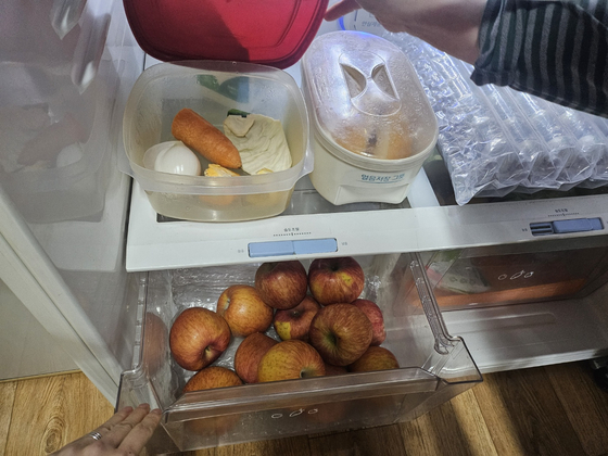 김형석 교수 냉장고 과일 칸에는 사과가 가득했다. 정세희 기자