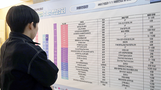 10일 부산 연제구 부산시청에서 열린 '2025 부산청년 글로벌 취업박람회'에서 한 구직자가 채용 정보를 살펴보고 있다. 뉴스1