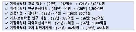 2026년 서울대 10개 만들기 관련 세부 예산안. 사진 교육부