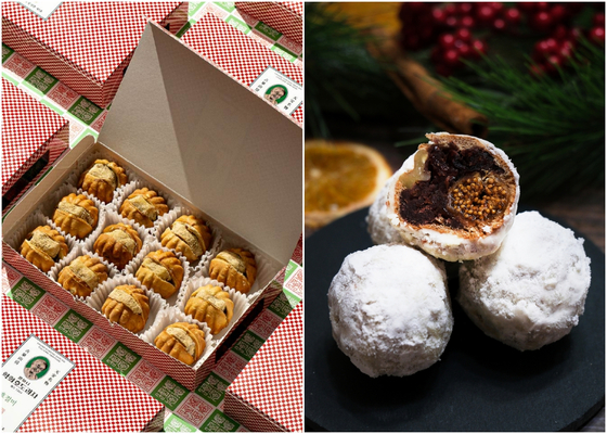 (좌) 인절미를 넣은 호절미. (우) 유럽의 연말 간식인 슈톨렌을 접목한 제품. 사진 학화호도과자