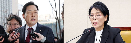김선교(왼쪽) 국민의힘 의원과 최민희 더불어민주당 의원. 연합뉴스