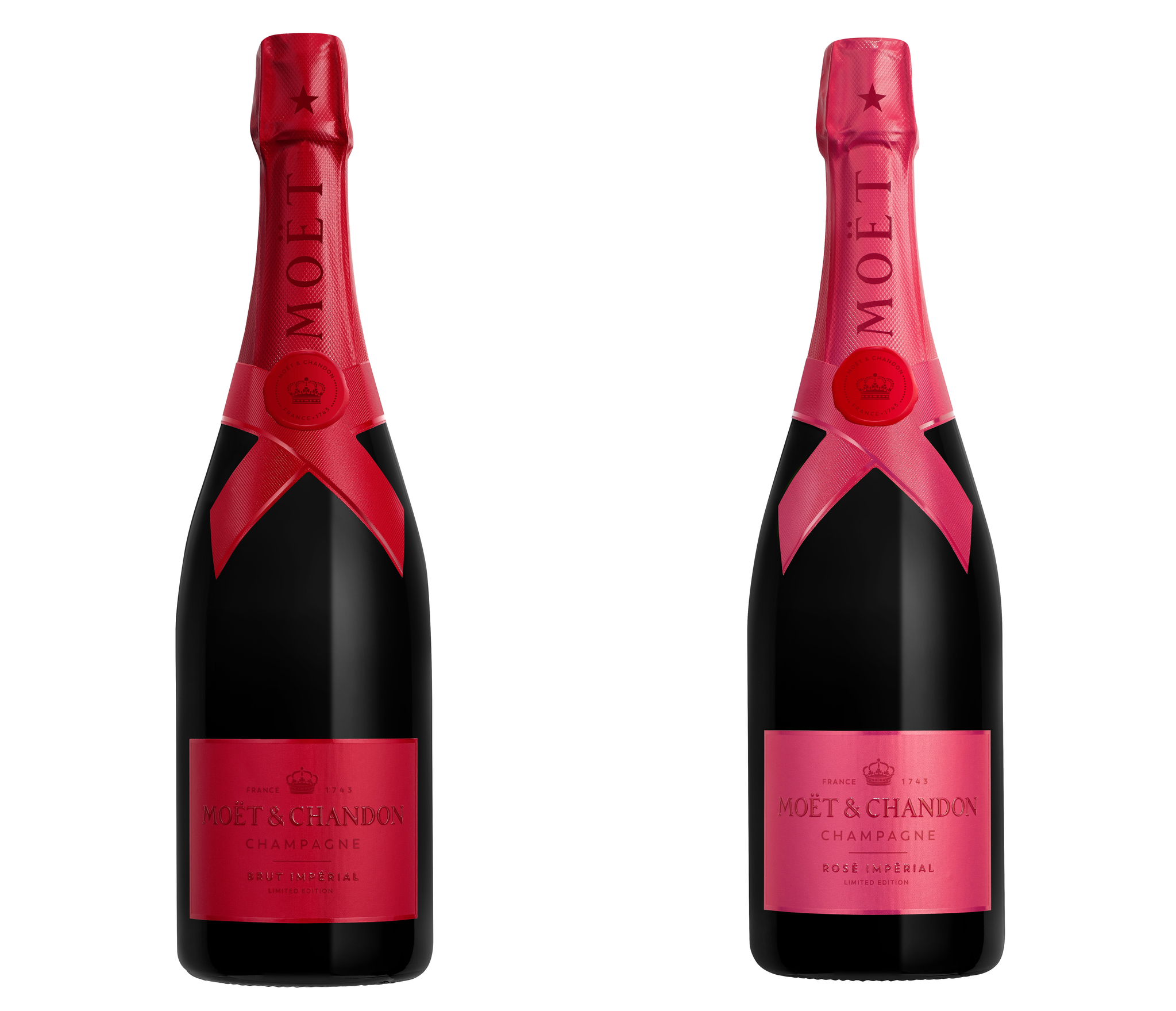 모엣 임페리얼 브룻 연말 리미티드 에디션(왼쪽)과 모엣 임페리얼 로제 연말 리미티드 에디션. 사진 모엣헤네시 코리아