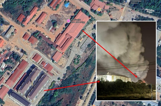 태국군이 캄보디아 국경 인근에 있는 ‘로열 힐 리조트&카지노’를 대상으로 실시한 공습 지점을 표시한 자료 사진. 태국 정부는 이번 공습이 캄보디아군의 공격에 대응한 것이라고 밝혔다. 사진 Royal Thai Military 제공