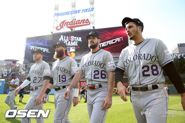 [사진] 2019년 메이저리그 올스타전에 출전한 트레버 스토리, 놀란 아레나도, 데이비드 달, 찰리 블랙몬(왼쪽부터) ⓒGettyimages(무단전재 및 재배포 금지)