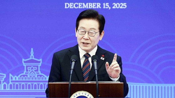  이재명 대통령이 15일 서울 용산 대통령실에서 열린 한-라오스 공식오찬에서 환영사를 하고 있다. 대통령실사진기자단