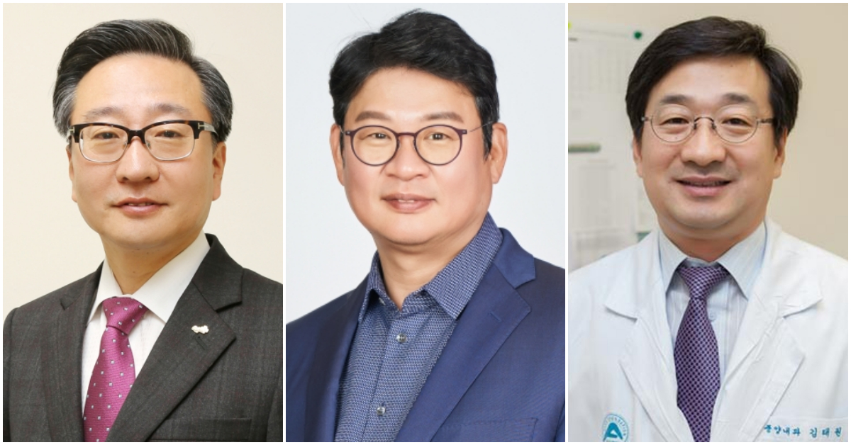 왼쪽부터 '제1회 미래한국의료대상' 수상자로 선정된 권정택 중앙대학교병원장, 유인상 인봉의료재단 의료원장, 김태원 서울아산병원 아산생명과학연구원장. 사진 대한병원협회·서울아산병원