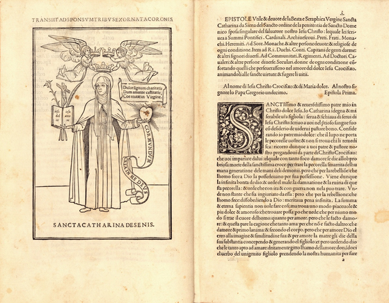 최초로 이탤릭체가 쓰인 『시에나의 성녀 카타리나의 가장 경건한 편지』. ⓒ국립세계문자박물관