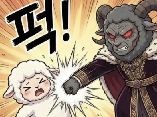 웹툰에서 할아버지 캐릭터가 몽글이를 폭행하는 장면. 인스타그램 캡처