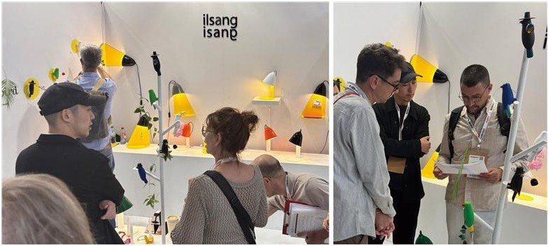 〈사진8. 프랑스 파리 ‘메종앤오브제’에서 신제품 ‘조이버드’를 선보이며 해외 바이어와 상담 중인 일상이상 관계자들〉