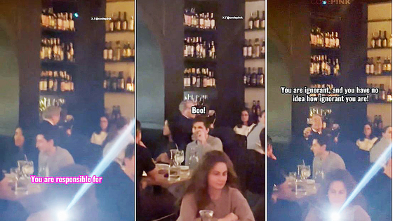 스콧 베선트 미 재무장관이 코드핑크를 향해 무지하다고 소리치고 있다. 사진 SNS 캡처