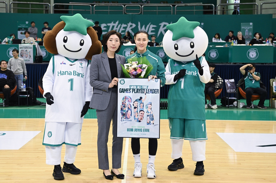 601경기 출전 대기록 세운 김정은. 사진 WKBL