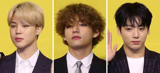 지민, 뷔, 정국(왼쪽부터)