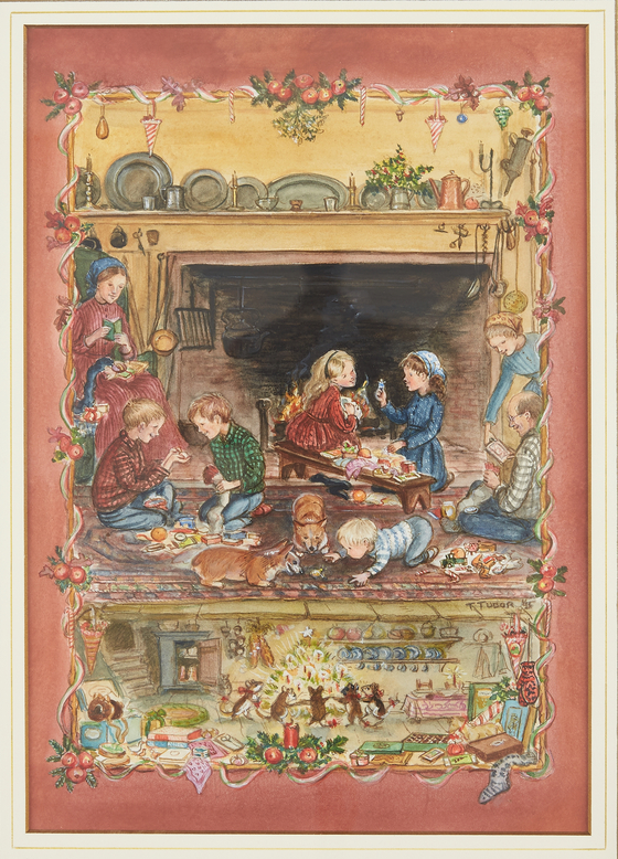 벽난로 앞에 온 가족이 둘러앉아 크리스마스 선물을 뜯어보고, 지하실 생쥐들까지 트리를 둘러싸고 춤추는 ‘타샤의 크리스마스 양말’은 백악관 크리스마스 카드로도 사용된 그림이다.