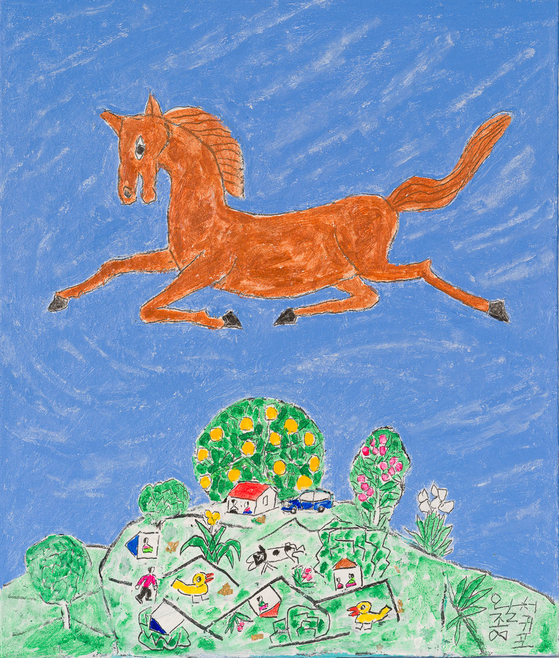 이왈종, 제주 생활의 중도, 53x45.5㎝, 2025년, 장지에 혼합재료. 사진 왈종미술관