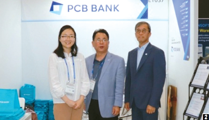 PCB뱅크는 WKBC에 참가해 홍보부스를 운영했다. 오른쪽부터 데이비드 김 전무, 유지형 조지아 본부장, 정은정 스와니 지점장. [각 업체 제공]