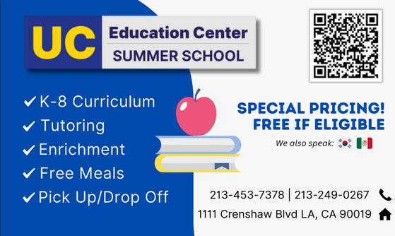 UC EDUCATION CENTER에서 수강료 50% 할인 혜택과 함께 여름방학 프로그램 학원생을 모집 중이다.
